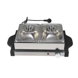 Portable Electric Food Hot Plate - Stainless Steel Warming Tray Dish Warmer  w/ Black Glass Top - Keep Food Warm for Buffet Serving, Restaurant