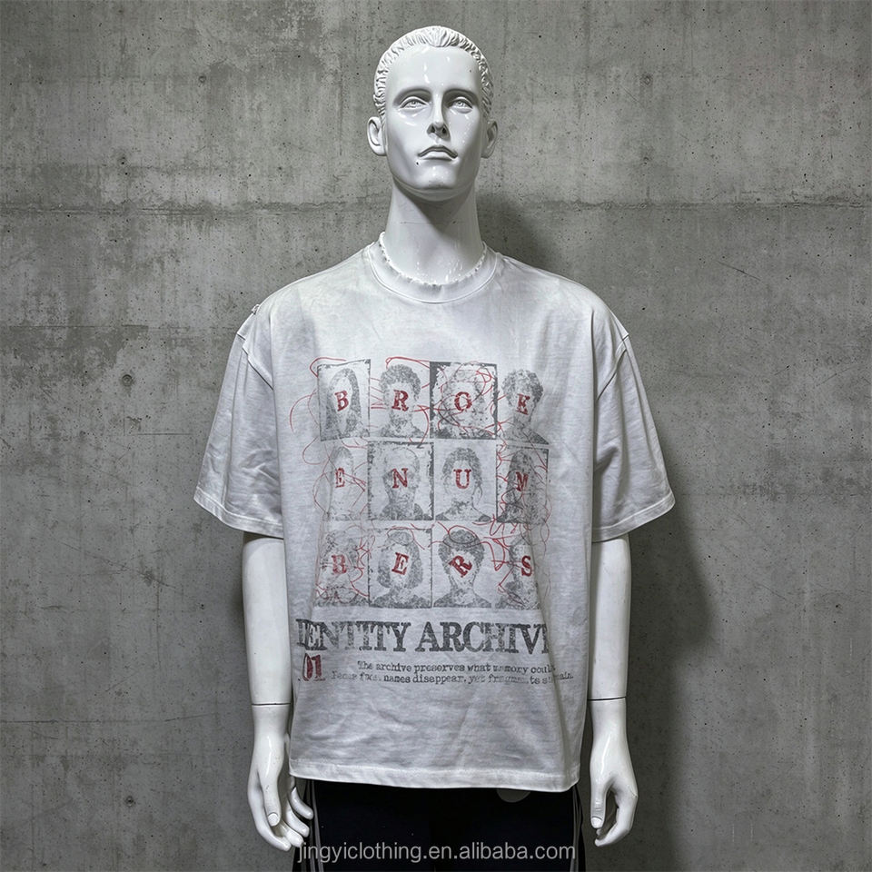 OEM Custom Streetwear Raw Edge Neck Distressed Oversized t Shirt Short ...