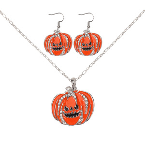 Halloween Pumpkin Necklace And Earring <b>Set</b> <b>Crystal</b> Rhinestone Women's Party Jewelry Fashion <b>Sets</b> - Product Image 1