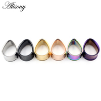 Alisouy 2pcs Goutte d'Eau en Acier Inoxydable Bouchon d'Oreille Tunnels Couleur Or Noir Bouchons d'Oreille Tunnels Bijoux de Corps Jauges d'Oreille