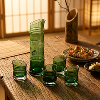 Juego de Vasos de Vidrio con Diseño de Bambú Japonés, Jarra para Sake, Transparente, 5 Piezas, para Servir Jugo y Vino en Casa