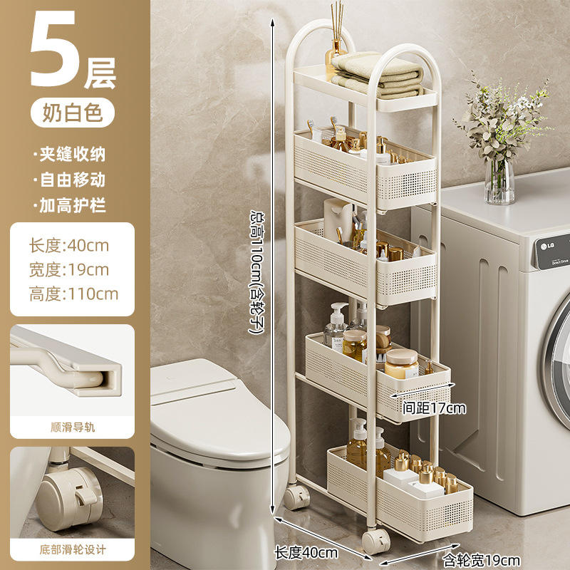 Estante extraíble con ruedas, blanco, de 5 niveles y 19 cm de ancho.