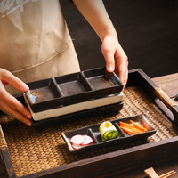 Plat à sauce japonais en céramique à 3 compartiments, assiette à sauce soja et wasabi, double plateau à condiments pour restaurant de sushi et barbecue