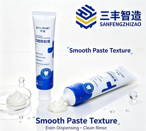 Tube de dentifrice en plastique bleu avec bouchon à clapet et étiquetage pour soins personnels - Product Image 5