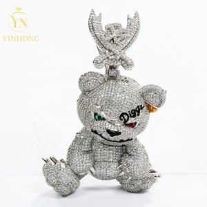 विंटेज स्टाइल आउट टेडी 3d s925 सिल्वर भालू पेलेंट मोइससानाइट डायमंड पास टेस्टर गोल्ड प्लेटेड चेन कस्टम नाम - Product Image 4