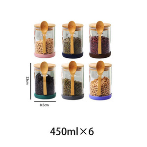 Contenants en verre transparent de qualité alimentaire en borosilicate avec couvercle en silicone pour la cuisine, ensemble de pots à épices avec cuillère - Product Image 3