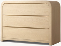 Commode à 3 tiroirs en chêne massif blanchi, profil cascade incurvé moderne, rangement pour chambre et salon, armoire en bois écologique