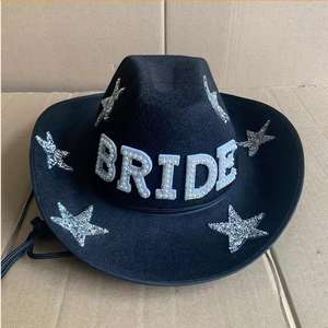 Chapeau de Cowboy Western de fête nuptiale chapeau de Cowgirl étoile de diamant avec la lettre de mariée perles perles mariage casquette de mariée chapeau de Cowboy pour la fête - Product Image 6