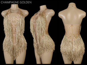 Hot Halter Tassel Bright Sleeveless Romper Dance Performance Dress Latin Competition Practice - Product Image 4