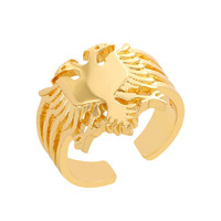 Bague unisexe tendance classique à l'aigle albanais à double tête en alliage de zinc, couleur or et argent, pour homme et femme, vente chaude