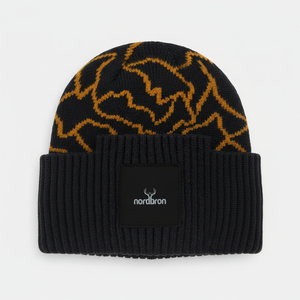 Bonnet en tricot basique noir pour femme avec double pli et sweat-shirt à capuche et sweat-shirt à logo d'hiver à motifs colorés du Rhin - Product Image 1