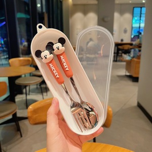 Ensemble de couverts pour enfants Mickey et Daisy, cuillère et fourchette en acier inoxydable Minniee Daisy avec boîte en PVC de dessin animé, <span class=keywords><strong>vaisselle</strong></span> pour enfants - Product Image 5