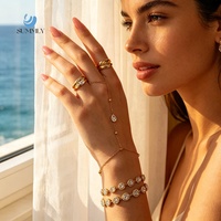 Ensemble de bijoux SUMMLY en acier inoxydable plaqué or 18 carats, bracelet en zircon en forme de larme et bague ouverte double vague, étanche pour femme