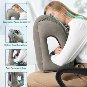 PVC <b>Inflatable</b> Flocking Neck Pillow Two Size Three Colors for Travel Trains <b>Cars</b> and Office Napping Supports Head and Chin - Product Image 5
