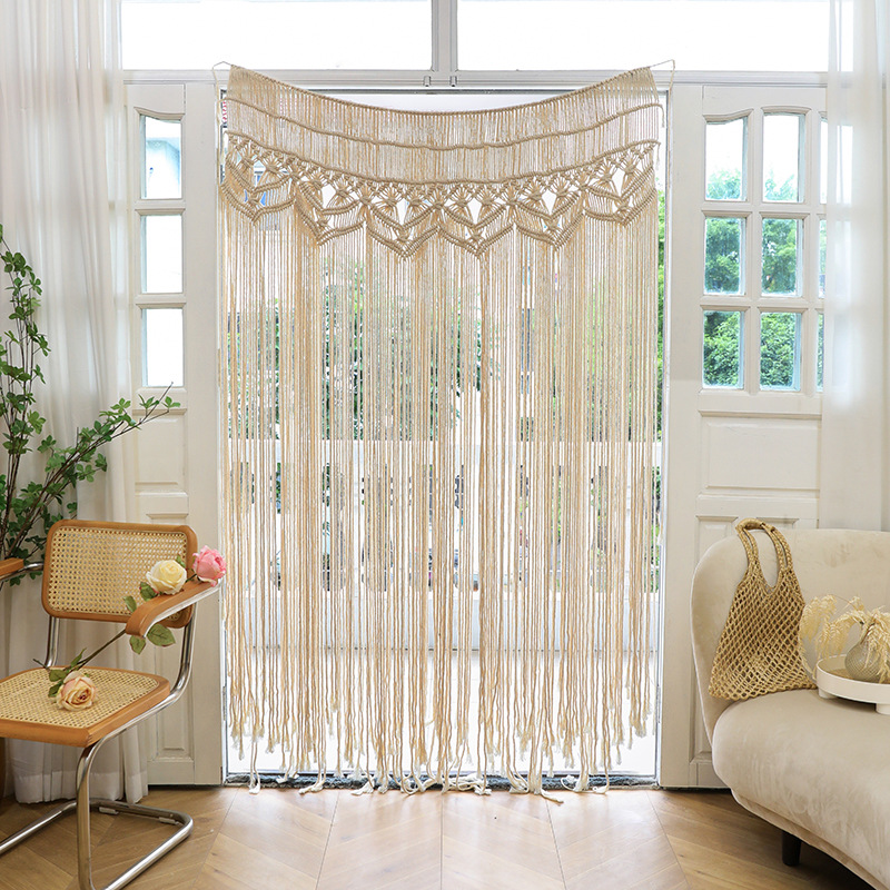 Tenda In Macramè Bohémien Fatta A Mano - 89x99 Cm, Beige - Divisorio Per Soggiorno, Tenda Per Porte E Finestre, Decorazione Parete