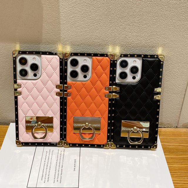 Luxury Leather Ring Bracket Phone Case for iPhone 16 Pro Max 15 Plus 14 13 12 11 XR Samsung S25 Ultra S24 FE A15 A55 Phone Cover