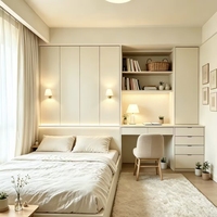 Ensemble lit tatami, armoire et coiffeuse en bois bicolore blanc avec rangement intégré pour petite chambre – Mobilier intégré