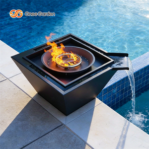 Fontaine de feu de piscine carrée en acier métallique, foyer au gaz, bol d'eau - Product Image 2