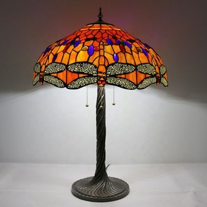 LongHuiJing Dragonfly Tiffany Style Stained Glass <b>Table</b> Lamp Night Light with Desk Lights - Product Image 1