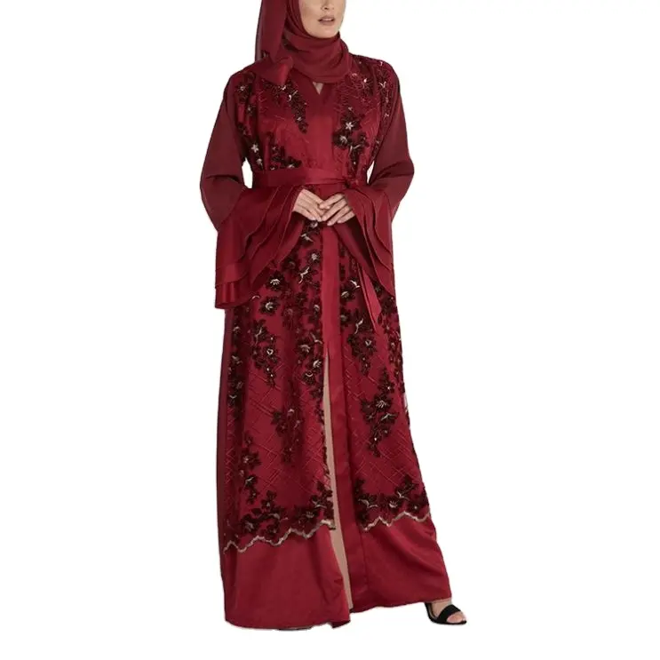 2019 New Fashion Luxury Sequins Embroidery Turkey Clothing Dress Open Abaya designer wedding abaya wedding dress