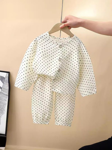 Ropa de dormir fina de algodón puro para niños con tela de hilo de algodón de doble capa, pijamas para niños, ropa de casa, conjunto de pantalones farol - Product Image 4