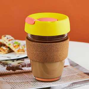 Tasse à café en verre à prix abordable, portable, 340 ml (12 oz), réutilisable, avec couvercle hermétique et manchon en liège - Product Image 2