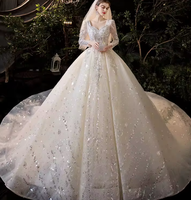 NDB10546 Robe de mariée principale française, nouvelle mariée, ciel étoilé, luxe haut de gamme, petite femme enceinte, tempérament, traîne, manches longues