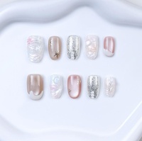 Ongles artificiels courts en acrylique, style français, mignons, faits à la main, effet œil de chat, couvrants, pré-dessinés, 10 pièces, JUANLUAN, certifiés CE