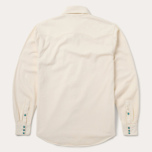 Camicia Western in <span class=keywords><strong>Denim</strong></span> 100% Cotone con Frontino Profondamente Curvato, Colore <span class=keywords><strong>Ecru</strong></span>, Lavaggio Garment, Chiusura Classica con Bottoni a Pressione - Product Image 3