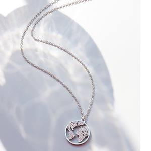 Conjunto de joyería de acero inoxidable, CZ, Circonia cúbica, piedras incrustadas, mapa del mundo, colgante de moneda, collar y pulsera - Product Image 5