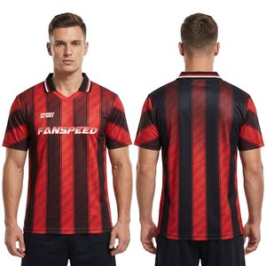 Authentic Custom Diagonal Gradient Details Red and Black Vertical Striped Player Version <strong>Football</strong> Jersey Soccer Wear - Product Image 1