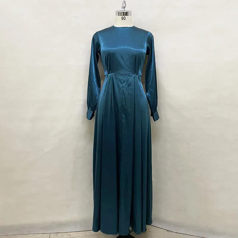 Drop Shipping Turkey Arab Oman Elegant Women Muslim Dress Long Sleeve Multicolor Satin Abaya Dubai Islamic Clothing