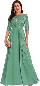 Vestidos de Encaje y Gasa para Madrina de <span class=keywords><strong>Boda</strong></span>, <span class=keywords><strong>Vestido</strong></span> Largo Formal de Noche con Mangas, Corte en A, para Invitadas y Madres de los Novios - Product Image 5