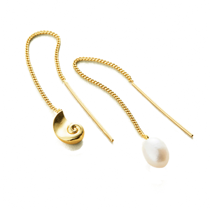 Bijoux Gemnel en argent 925, design asymétrique d'été avec perle d'eau douce, <span class=keywords><strong>nautilus</strong></span> en fil de lien poli, boucles d'oreilles - Product Image 1