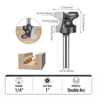 Fraise à profil double arc Miaorui, queue de 1/4 de pouce, pour le travail du bois décoratif, moulures en bois, largeur de coupe 25,4 mm