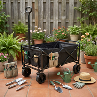 Chariot de camping pliable robuste avec poignée réglable, grande capacité, conception à quatre roues en fer pour les courses en extérieur