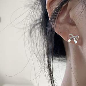 S925 Solid <b>Silver</b> Korean Style Sweet and Cute Starlight Ribbon Bow Earrings Versatile High-End Fashion <b>Studs</b> - Product Image 1