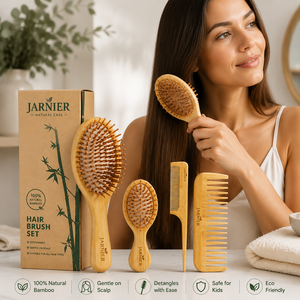 Spazzola per capelli in bambù naturale Jarnier, spazzola ventilata per massaggio del cuoio capelluto, per districare i capelli ricci, pettine per capelli bagnati e asciutti con logo - Product Image 1