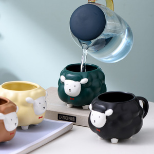 350ml Céramique Dessin Animé Mouton Design Style Nordique Peint Modèle Mignon Animal Tasse D'eau pour Filles Cadeau D'anniversaire avec Tasse À Café - Product Image 6