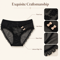 026 Neuestes Modell Elegante Mittelhohe Taille Spitzenbesatz Geraffter Mesh-Rüschenbund Blumendruck Höschen mit Doppelschleife für Mädchen