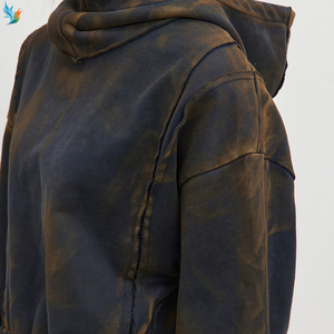 <span class=keywords><strong>Sudadera</strong></span> con capucha corta para hombre, estilo grunge urbano, con dobladillo sin rematar, lavado mineral color óxido y diseño desestructurado - Product Image 6