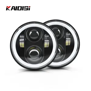 5.75 Inch 40W LED Projector Motorcycle Headlight With White Halo Ring Angel Eyes+Amber Turn Sign Daytime Running Light