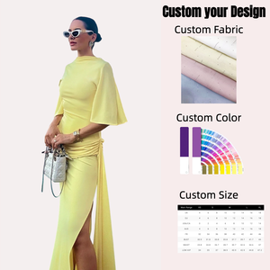 Elegante Vestido Largo Amarillo sin Espalda, Sexy, de Media Manga, Fruncido, para Mujer, Vestido Maxi <span class=keywords><strong>Curvy</strong></span> para Fiesta de Noche, <span class=keywords><strong>Invitada</strong></span> a Boda de Otoño 2025 - Product Image 1