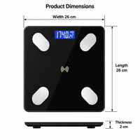 Balance de salle de bain numérique intelligente à quatre électrodes, écran LCD rétroéclairé bleu, plateforme en verre trempé, test de la composition corporelle (graisse et eau)
