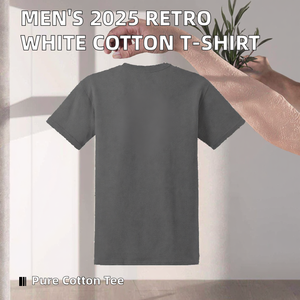 T-shirt ample rétro blanc uni pour homme 2025, style streetwear, col rond, manches courtes, effet vieilli, 100 % coton jersey, design vierge, numérique - Product Image 2