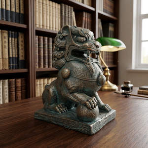 Figura de León Guardián MGO Pintada a Mano, con Base de Textura de Piedra, Decoración para el Hogar, Estilo Antiguo - Product Image 1