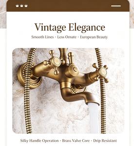 Robinet <span class=keywords><strong>de</strong></span> baignoire mural vintage en laiton brossé, mitigeur chaud/froid à poignée unique avec douchette à main, idéal pour appartement et hôtel <span class=keywords><strong>de</strong></span> style européen - Product Image 5
