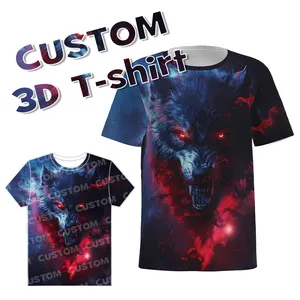 2024 핫 세일 대형 승화 남자의 티셔츠 사용자 정의 애니메이션 3D 늑대 디지털 인쇄 티셔츠