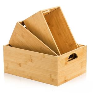 Ensemble de boîtes de rangement multi-usages en bambou et bois, usage domestique, boîte de rangement en bambou avec poignée, organisateur de type tiroir, logo - Product Image 1