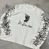 T-shirt Graphique Personnalisé DTG, Sérigraphie, T-shirt Thermique Blanc à Manches Longues pour Homme, T-shirt Tricoté Gaufré Oversize à Manches Longues